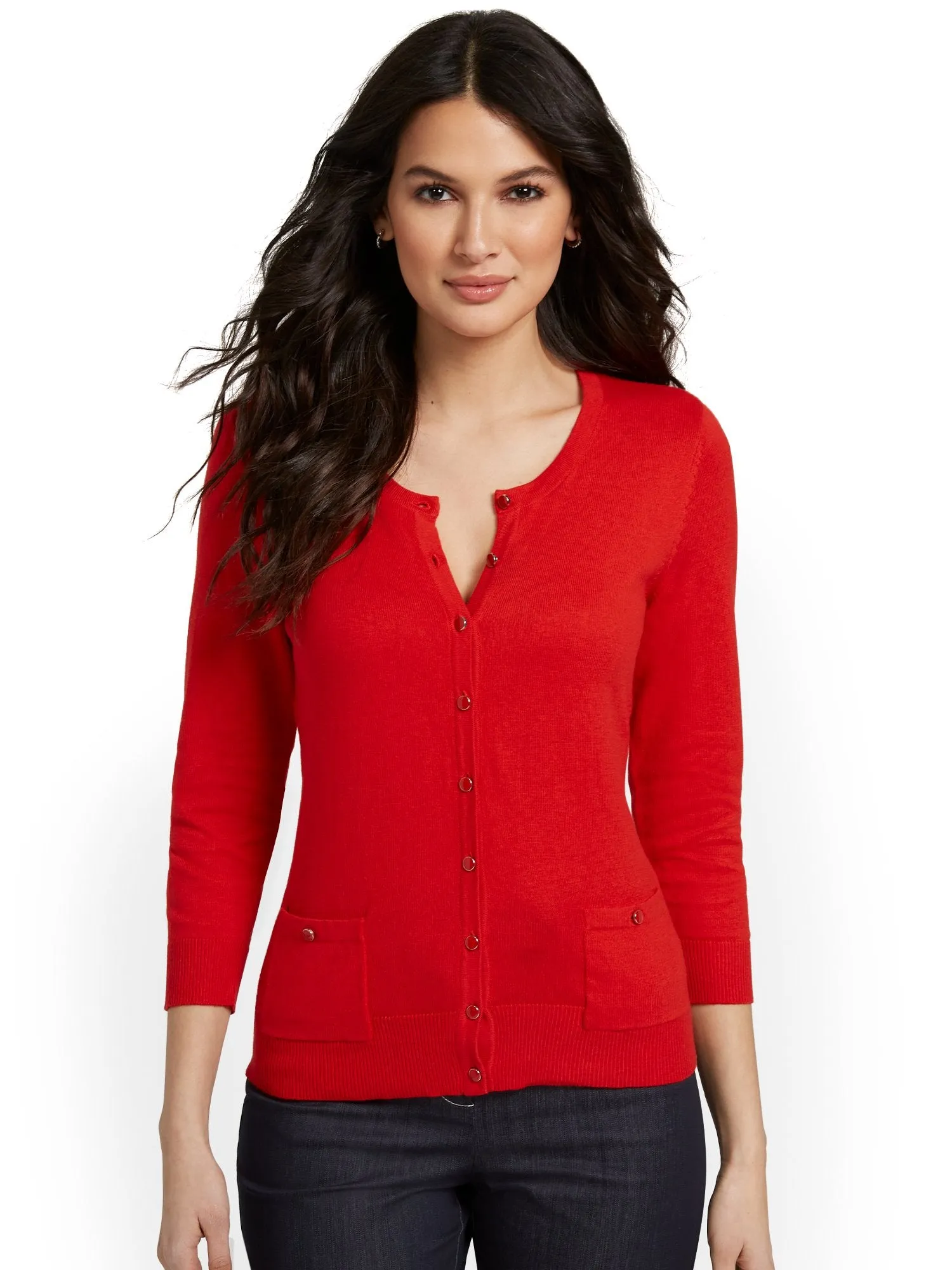 Petite Two-Pocket Chelsea Crewneck Cardigan