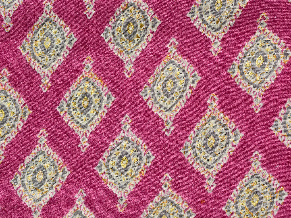 Pink Motifs Foil Digital Printed Slub Cotton Fabric