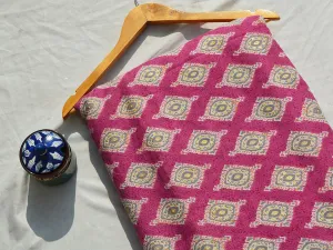 Pink Motifs Foil Digital Printed Slub Cotton Fabric