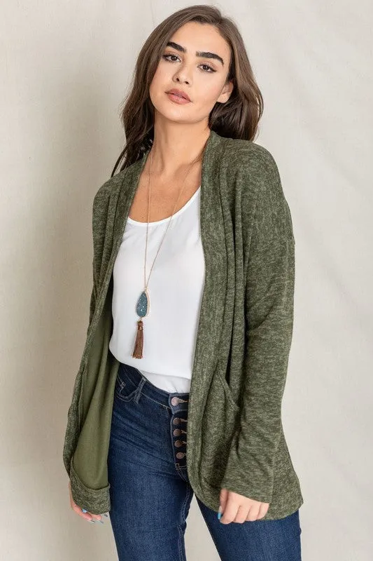 Plus Solid Drape Pocket Cardigan