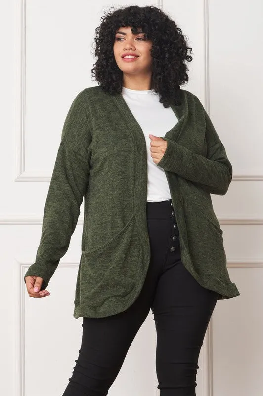 Plus Solid Drape Pocket Cardigan