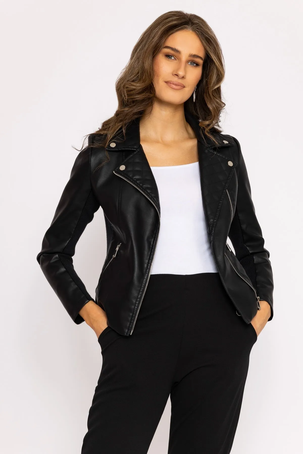 Quilted Side Zip Jacket in Black