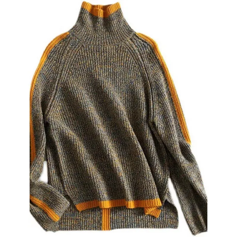 Retro Contrast Turtleneck Knitted Sweater