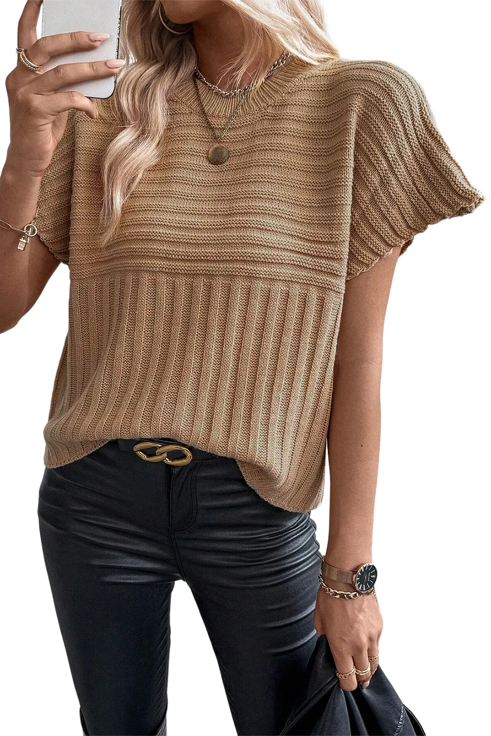 Ribbed Wide Sleeve Sweater T-Shirt