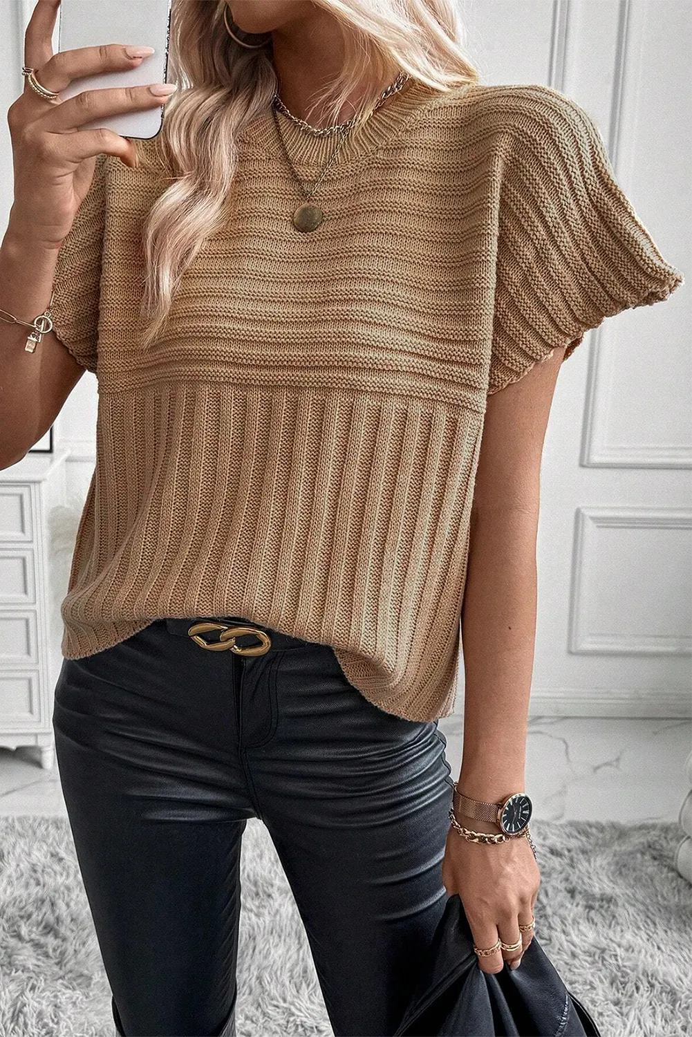 Ribbed Wide Sleeve Sweater T-Shirt