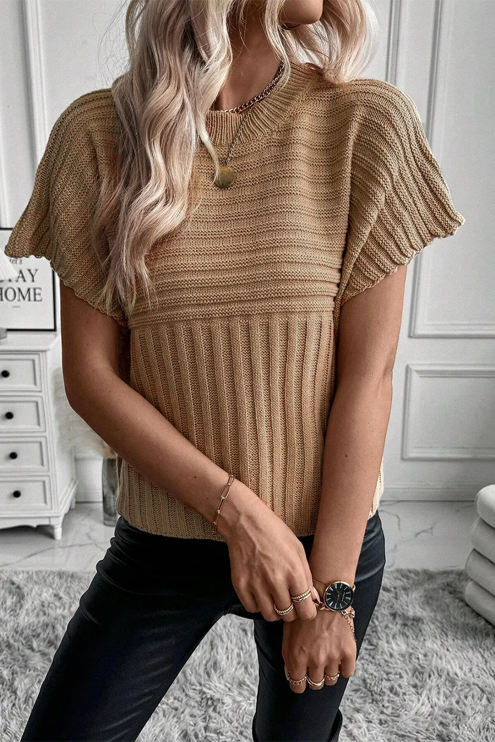 Ribbed Wide Sleeve Sweater T-Shirt