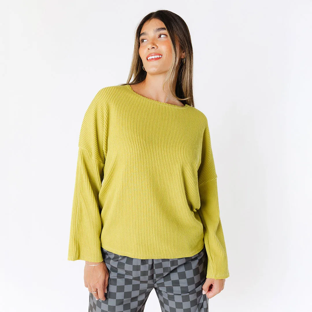 Sabrina Ribbed Pullover, Chartreuse