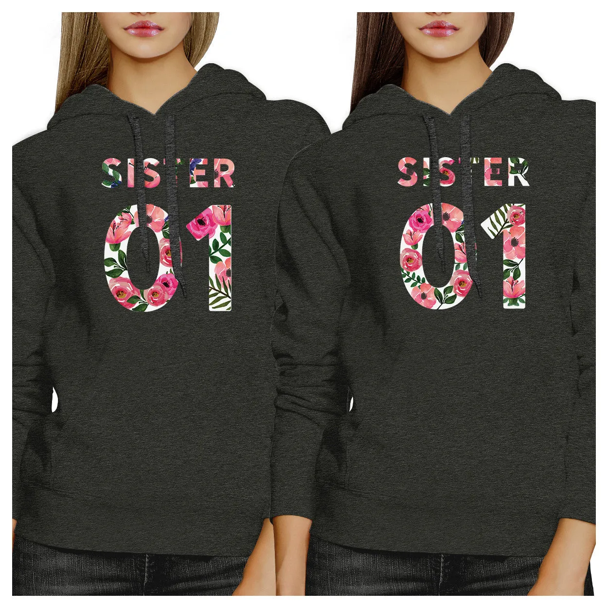 Sister 01 BFF Matching Dark Grey Hoodies