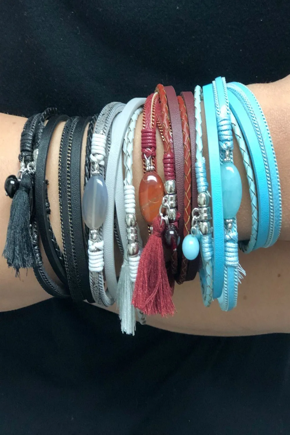 Stone and Tassel Wrap Bracelets - Final Sale