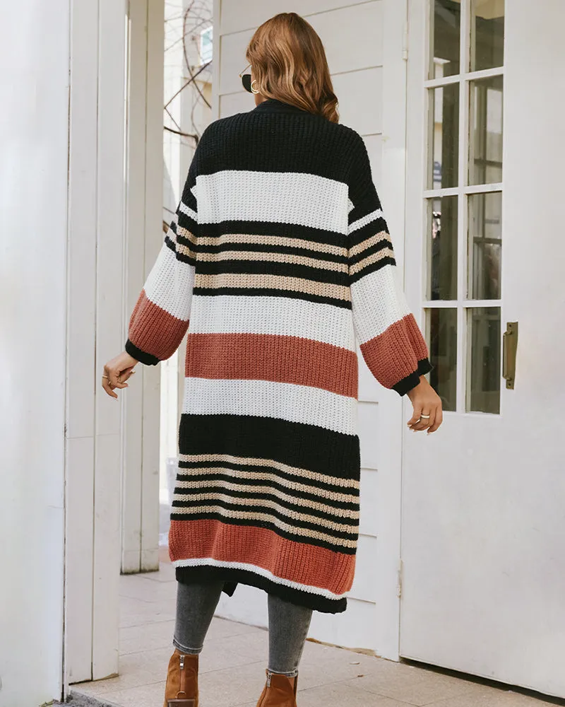 Striped Pattern Longline Cardigan