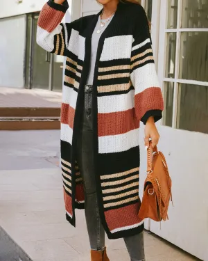 Striped Pattern Longline Cardigan