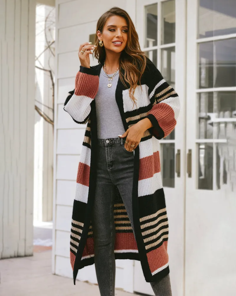 Striped Pattern Longline Cardigan