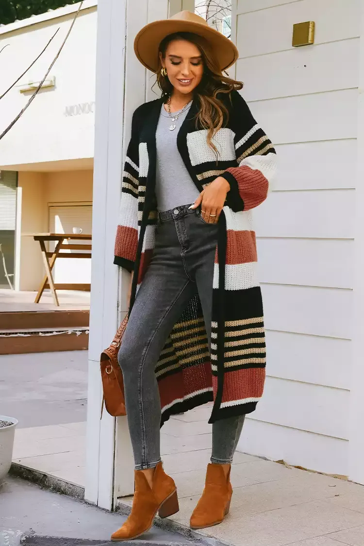 Striped Pattern Longline Cardigan