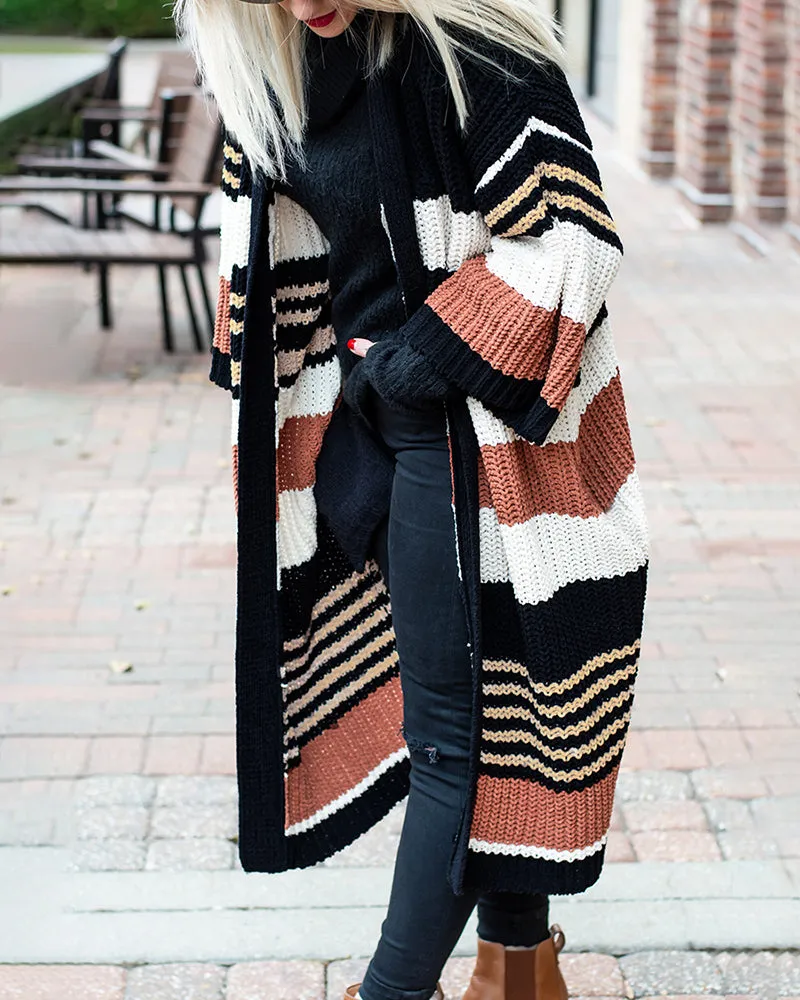 Striped Pattern Longline Cardigan