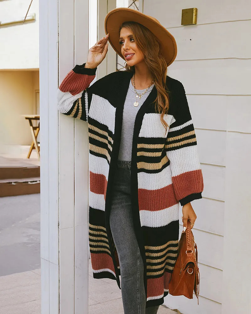 Striped Pattern Longline Cardigan