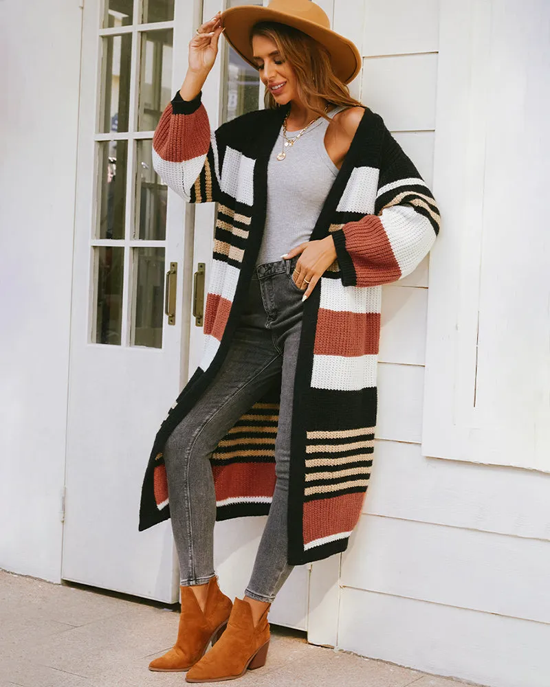 Striped Pattern Longline Cardigan