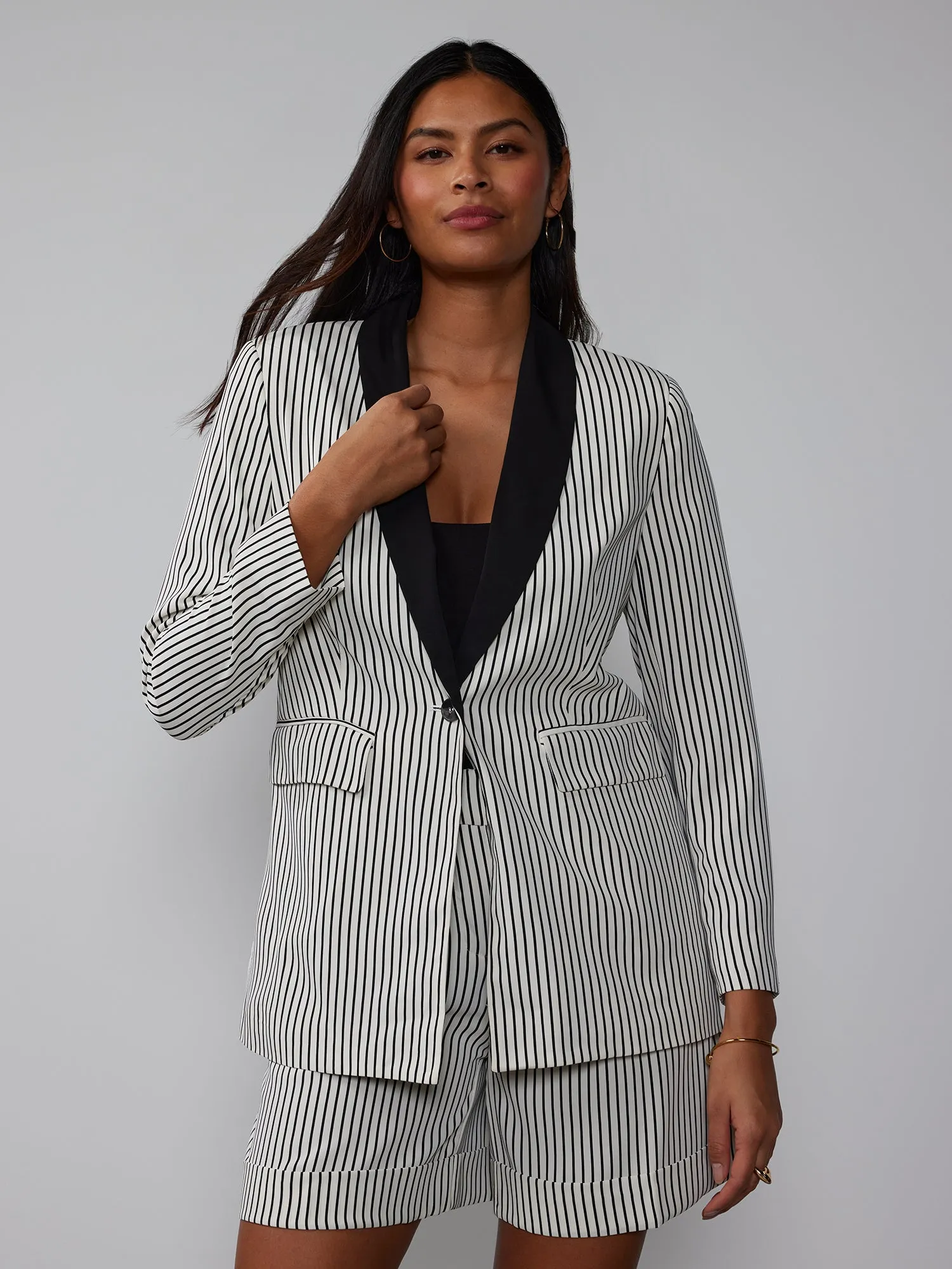 Striped Shawl Collar Blazer