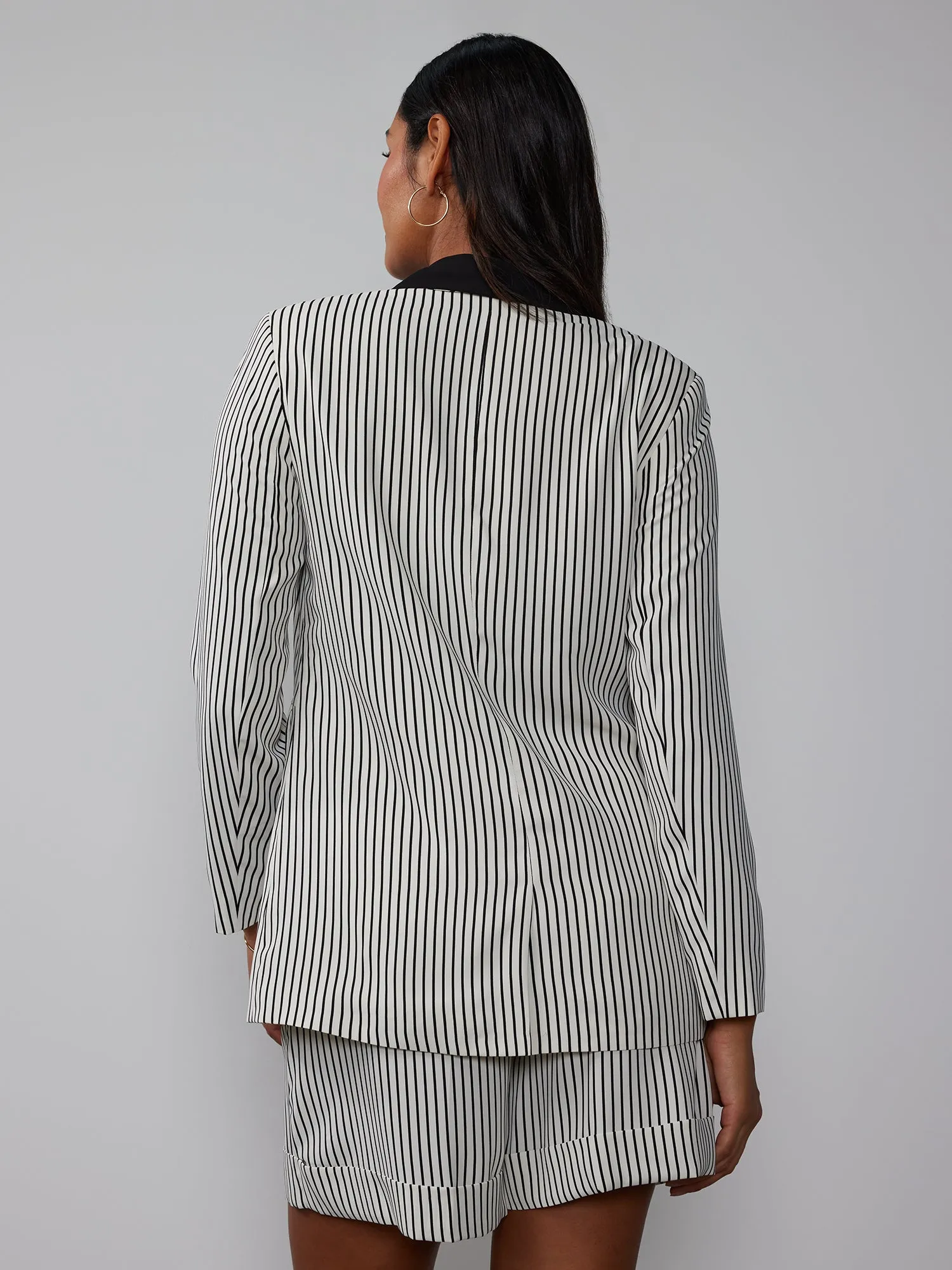 Striped Shawl Collar Blazer