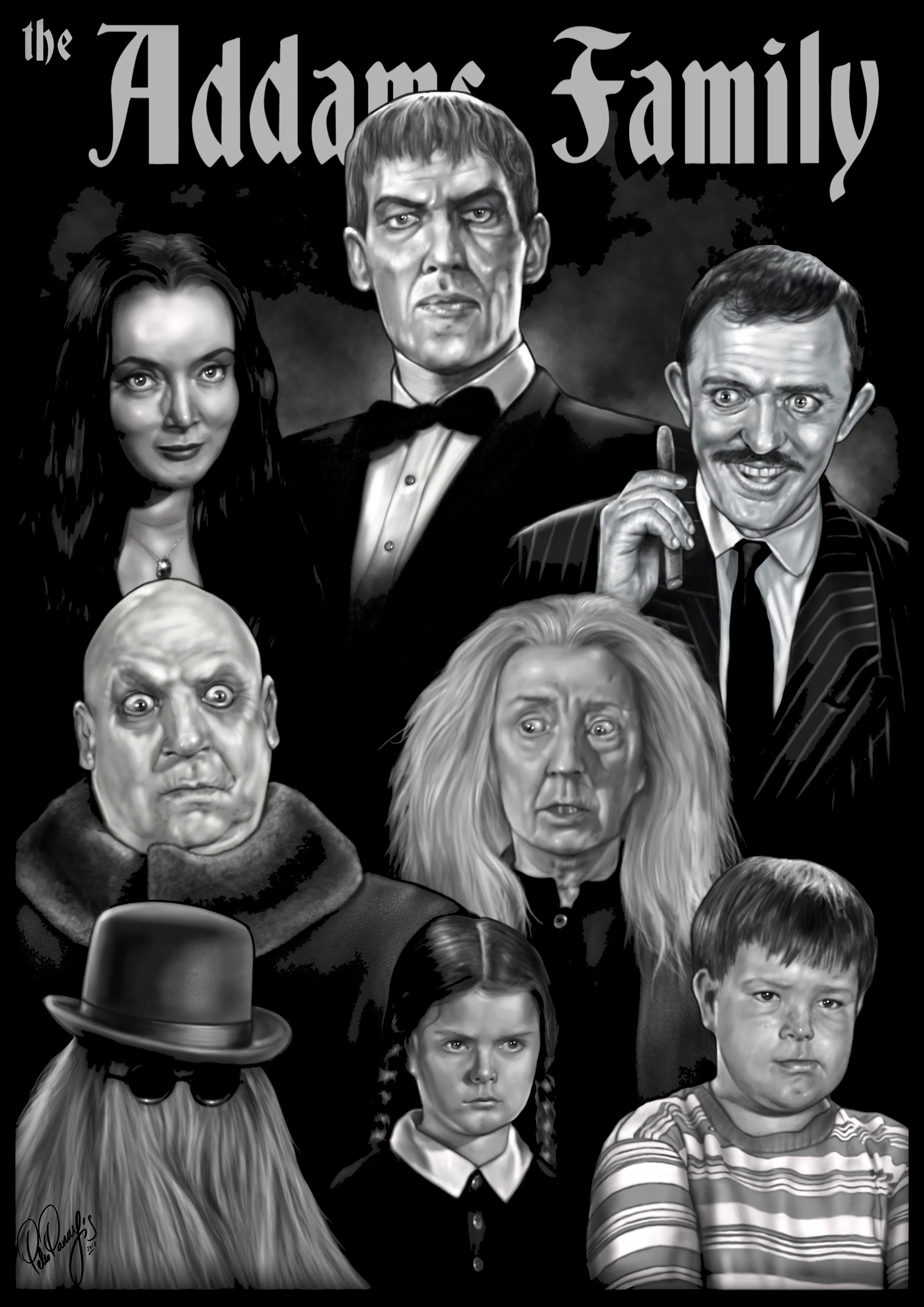 THE ADDAM FAMILY - Classic 60's Cult TV Comedy Horror T-Shirt by Peter Panayis