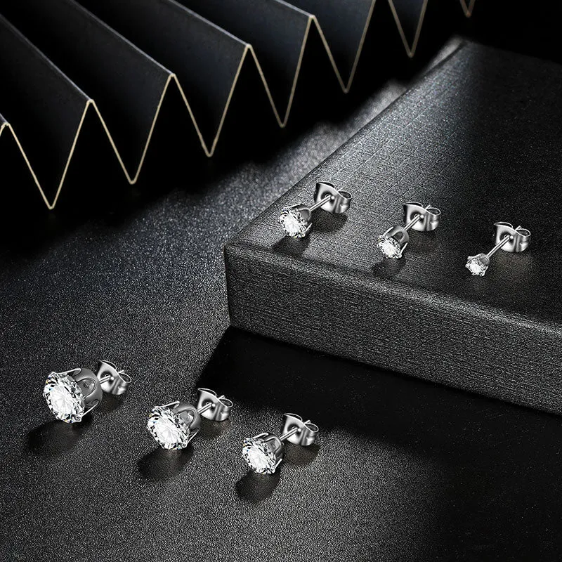 Tokyo Mart 6 Pairs Round Solitaire Stud Earrings Set Women Jewelry Cubic Zirconia Stainless Steel