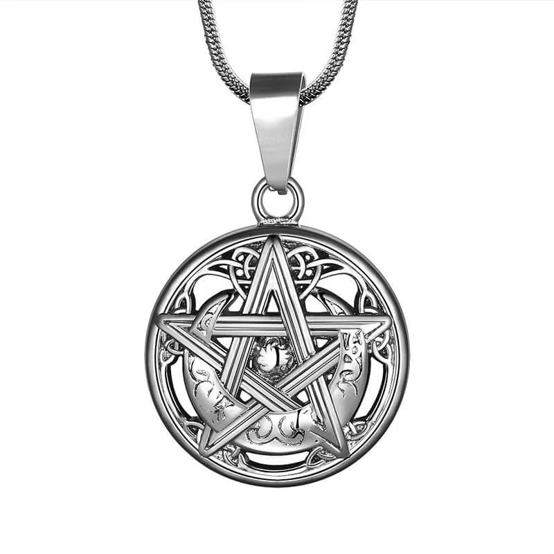 Tokyo Mart Men Pentagram Necklace Pentacle Wiccan Pagan Crescent Moon Irish Pendant Jewelry