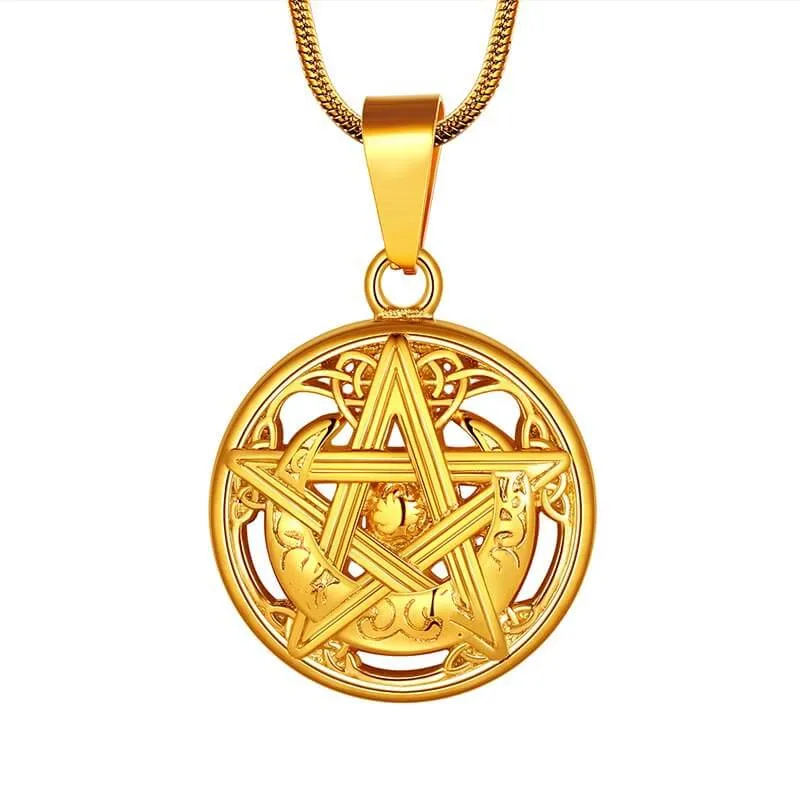 Tokyo Mart Men Pentagram Necklace Pentacle Wiccan Pagan Crescent Moon Irish Pendant Jewelry