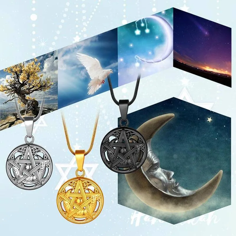 Tokyo Mart Men Pentagram Necklace Pentacle Wiccan Pagan Crescent Moon Irish Pendant Jewelry