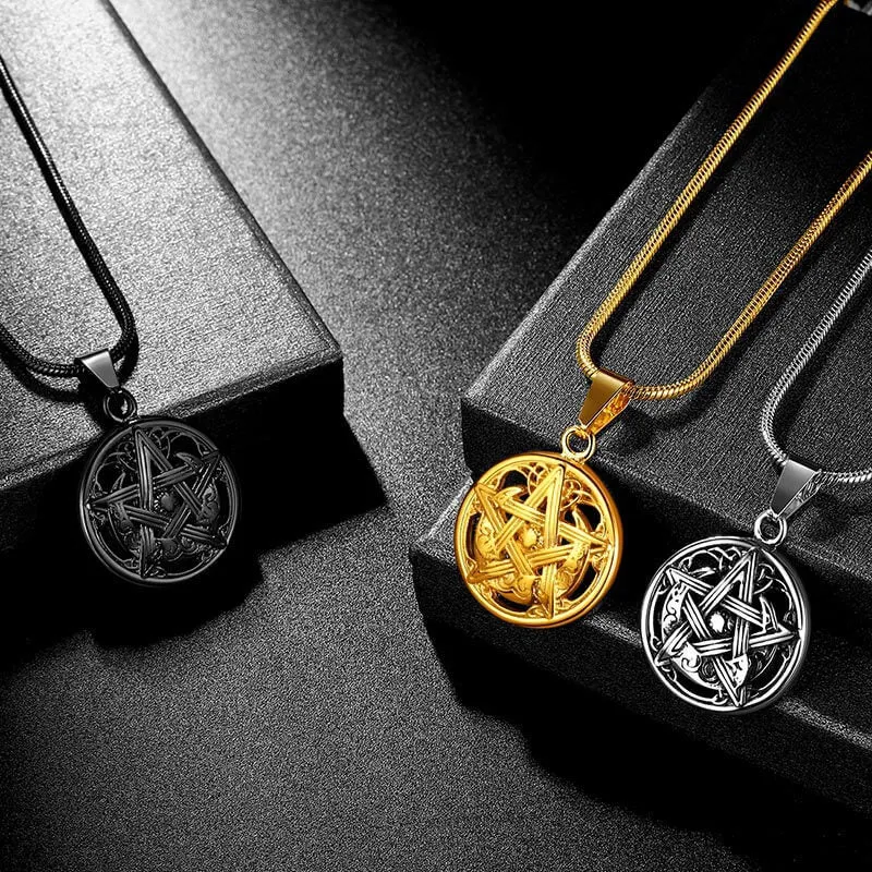 Tokyo Mart Men Pentagram Necklace Pentacle Wiccan Pagan Crescent Moon Irish Pendant Jewelry