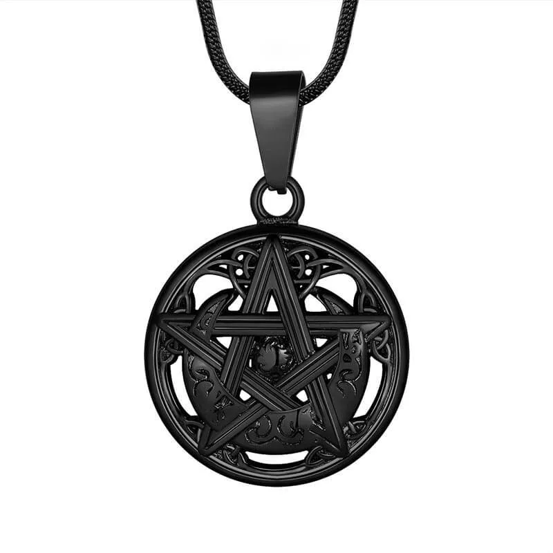 Tokyo Mart Men Pentagram Necklace Pentacle Wiccan Pagan Crescent Moon Irish Pendant Jewelry