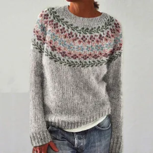 Tribal Floral Geometry Icelandic Knit Pullover Sweater