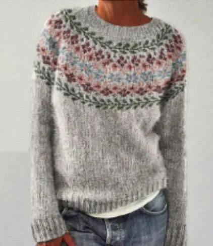 Tribal Floral Geometry Icelandic Knit Pullover Sweater