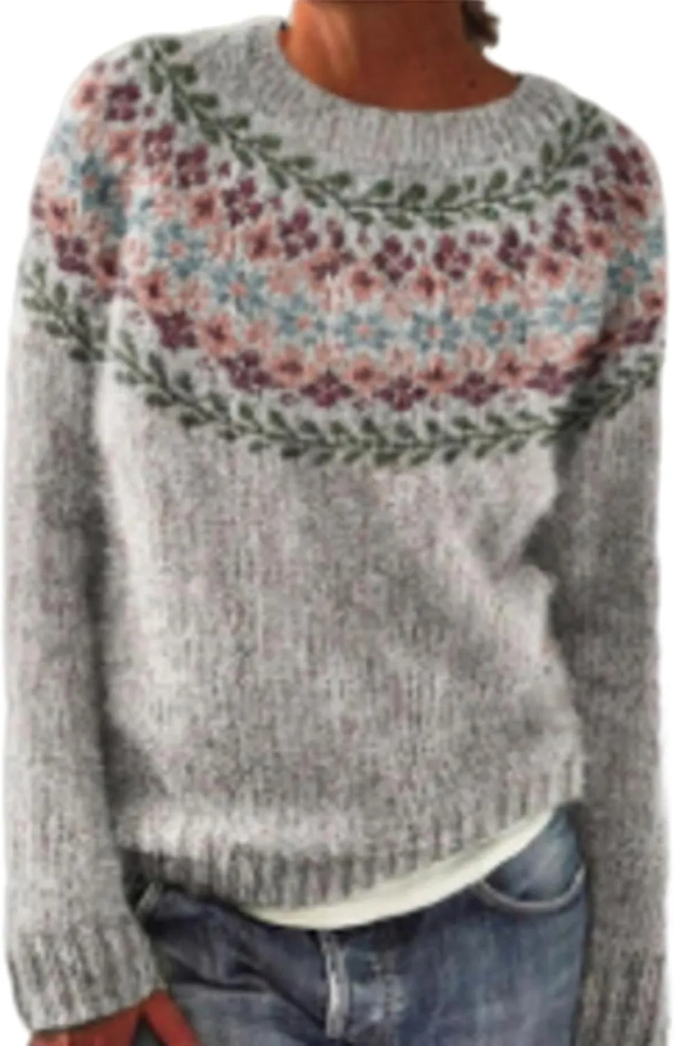 Tribal Floral Geometry Icelandic Knit Pullover Sweater