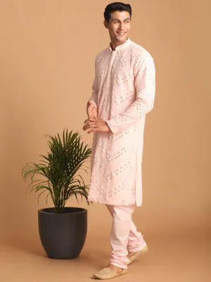 Vastramay Men's Pink Mirror Kurta Pyjama Set