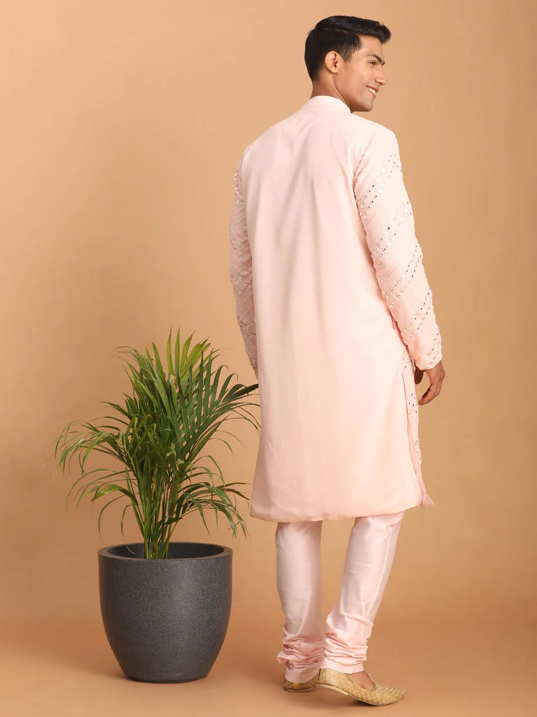 Vastramay Men's Pink Mirror Kurta Pyjama Set