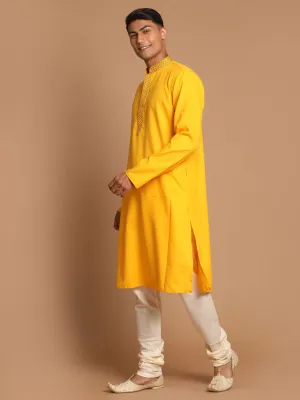 VASTRAMAY Men's Yellow Solid Kurta With Pyjama