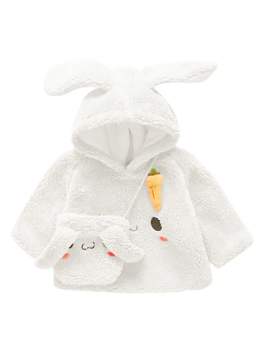 Winter 2-Piece Cute Bunny Style Fleeced Hoodies Matching Mini Bag