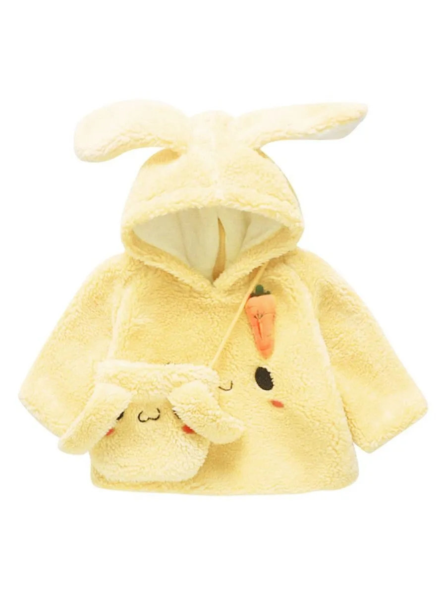 Winter 2-Piece Cute Bunny Style Fleeced Hoodies Matching Mini Bag