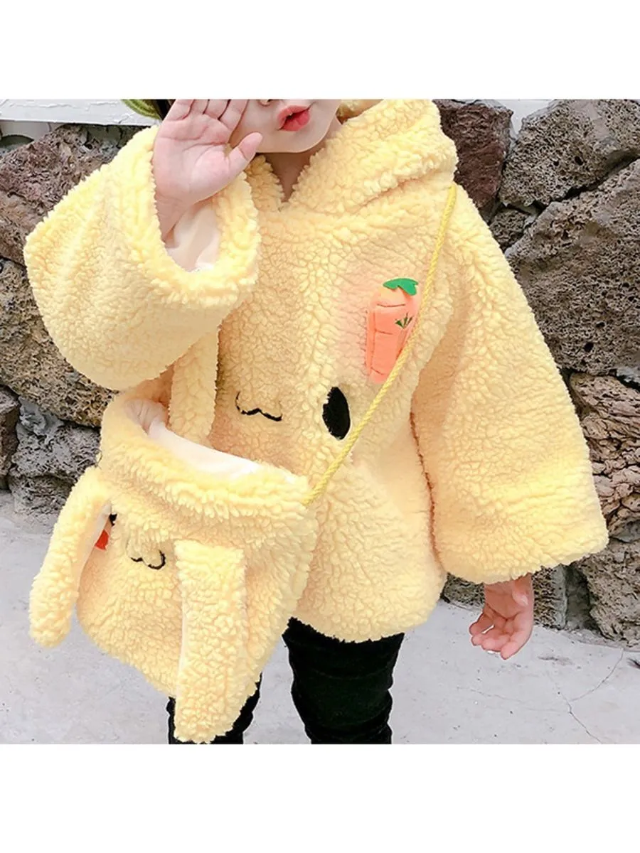 Winter 2-Piece Cute Bunny Style Fleeced Hoodies Matching Mini Bag