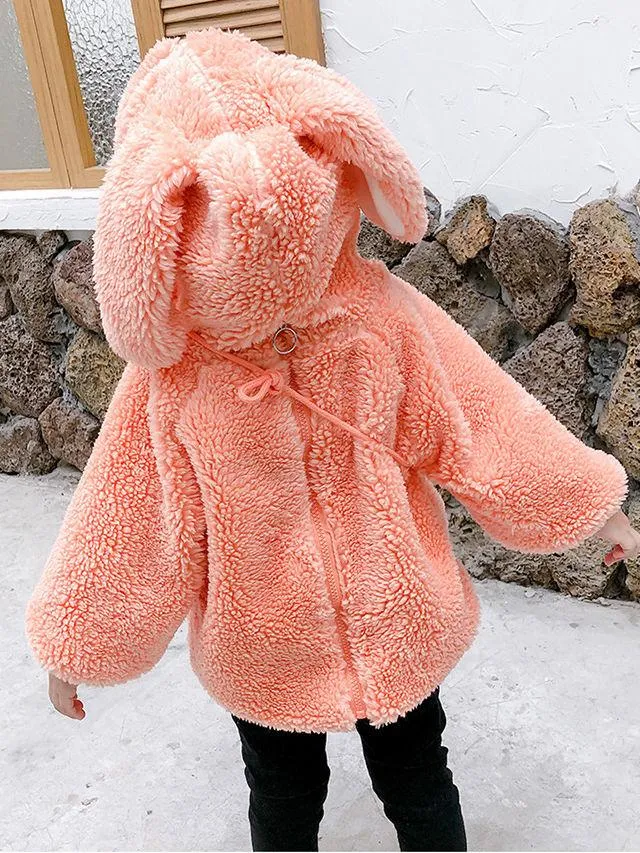 Winter 2-Piece Cute Bunny Style Fleeced Hoodies Matching Mini Bag