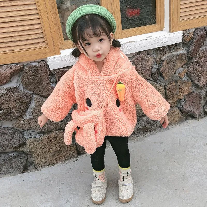 Winter 2-Piece Cute Bunny Style Fleeced Hoodies Matching Mini Bag