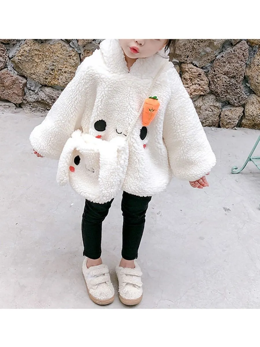 Winter 2-Piece Cute Bunny Style Fleeced Hoodies Matching Mini Bag