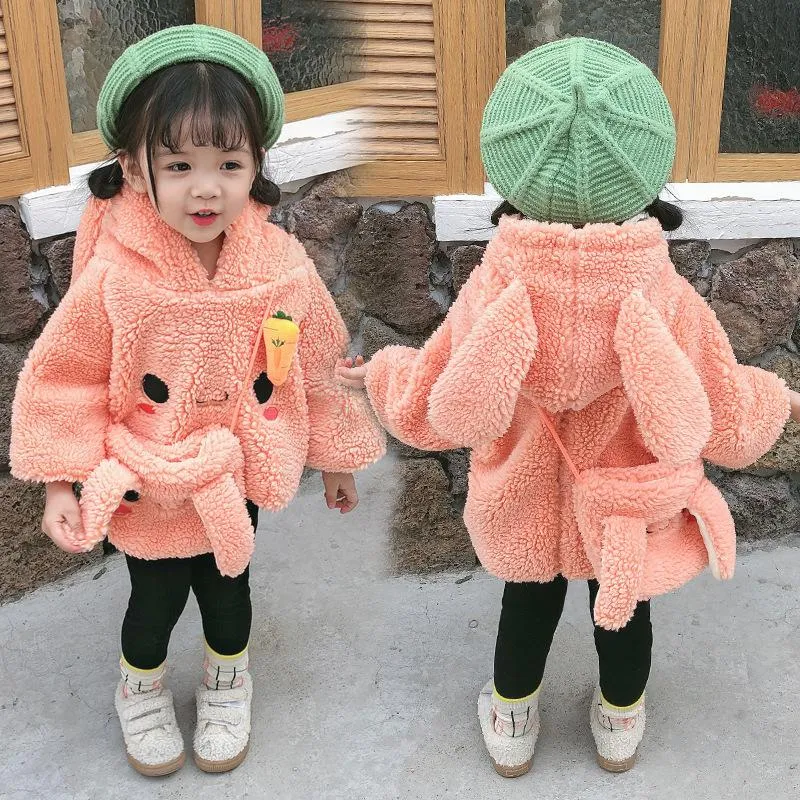 Winter 2-Piece Cute Bunny Style Fleeced Hoodies Matching Mini Bag