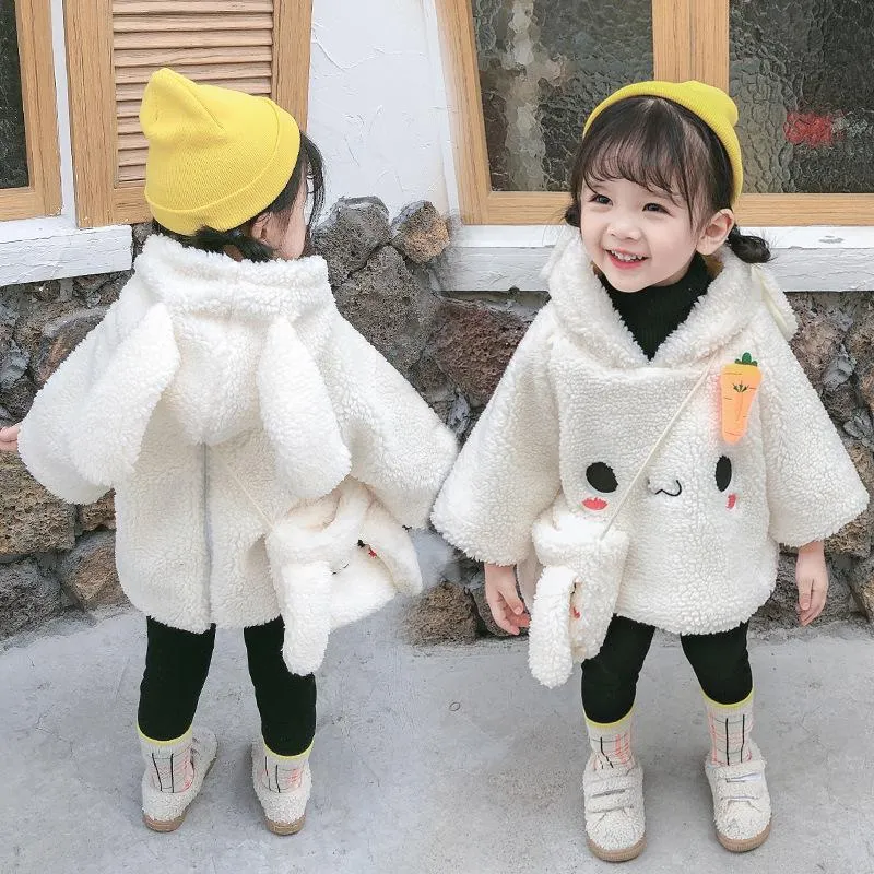 Winter 2-Piece Cute Bunny Style Fleeced Hoodies Matching Mini Bag