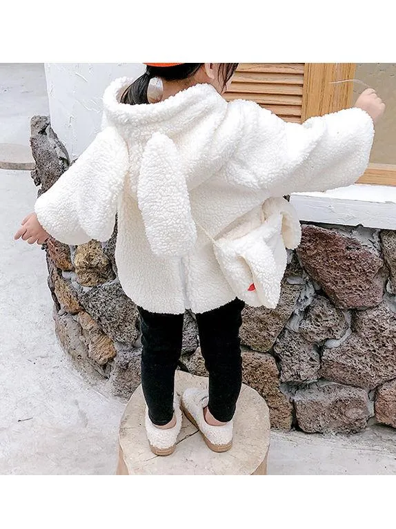 Winter 2-Piece Cute Bunny Style Fleeced Hoodies Matching Mini Bag