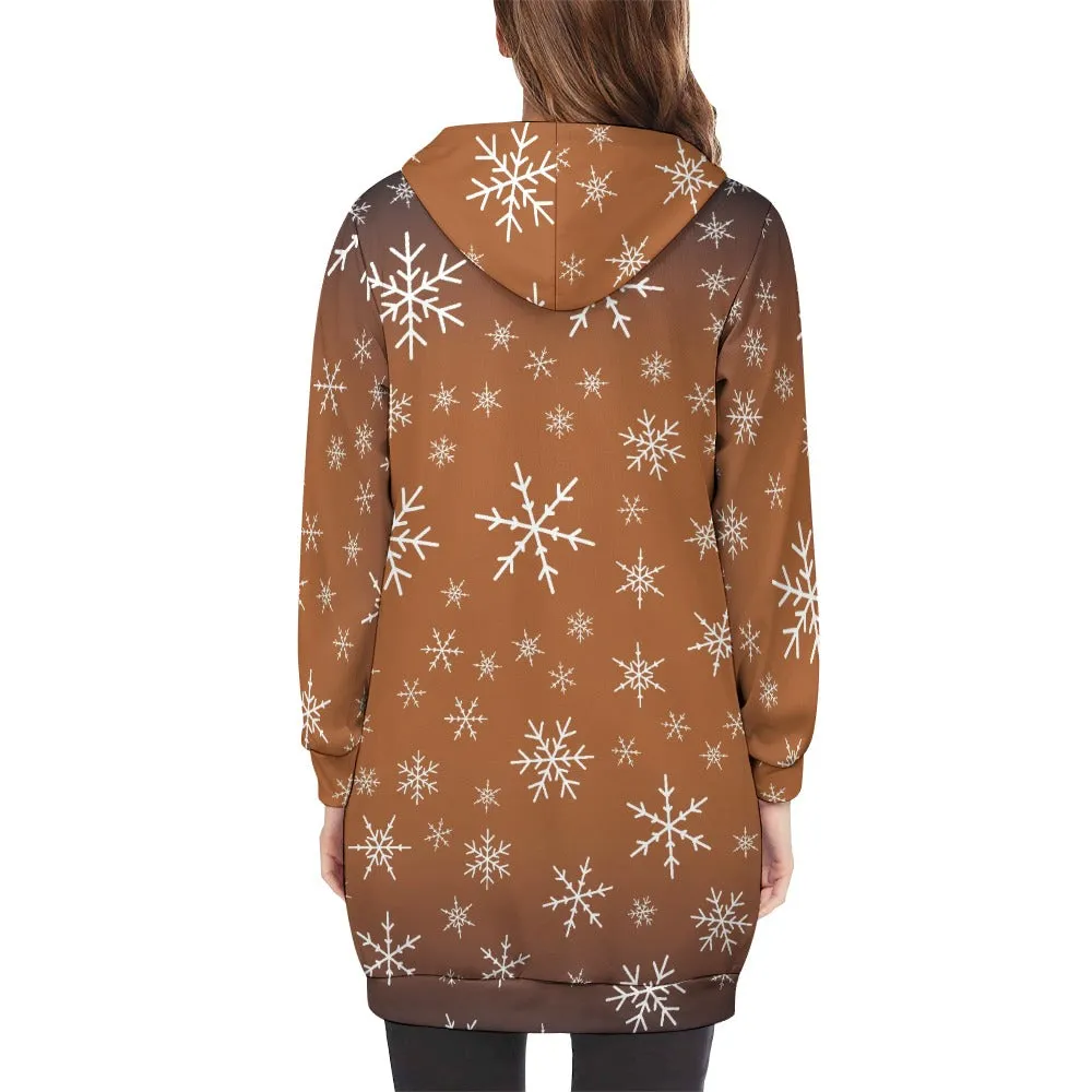 Women's Warm Snow long Hoodie - Brown