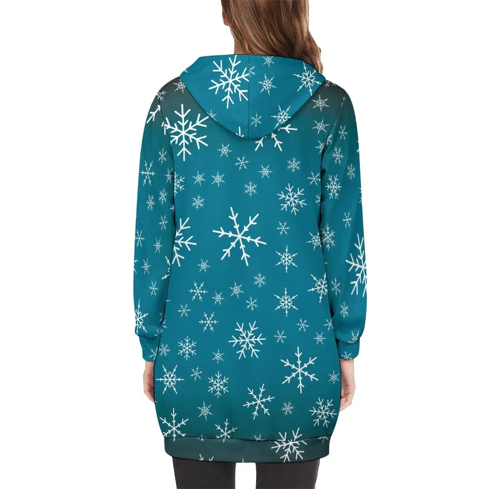 Women's Warm Snow long Hoodie - Medium Teal